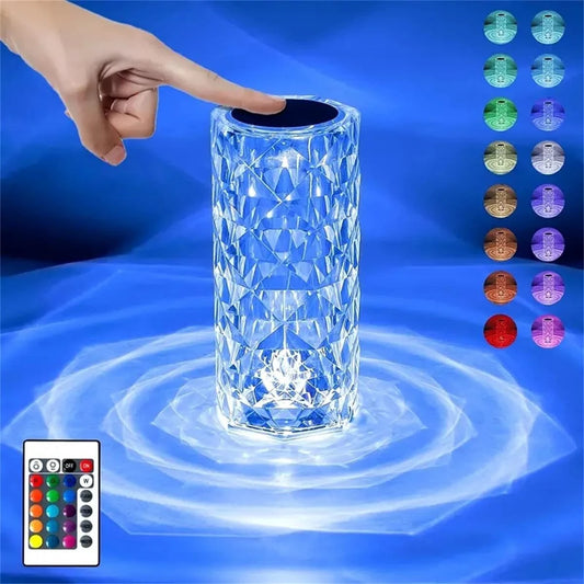 Rechargeable 16 Colors RGB Rose LED Night Light Color Changing Crystal Touch Table Lamp For Bedroom Nightstand Christmas Decor