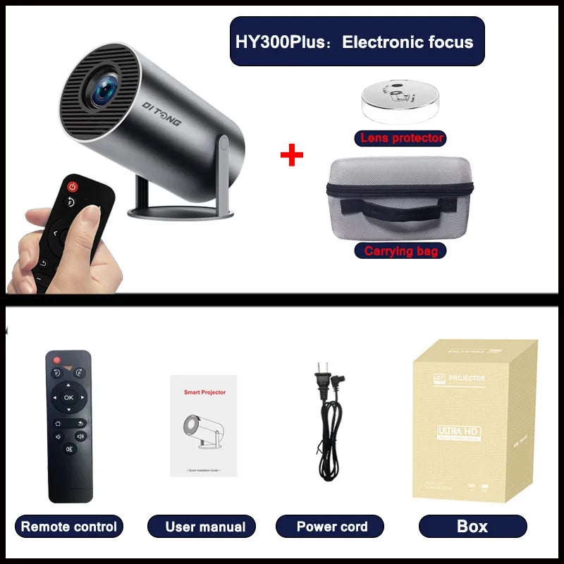 DITONG HY300 Plus Projector Android 4K 1280*720P Dual Wifi 300ANSI Video Cinema Outdoor Portable  home hd led HY300 Pro Projetor